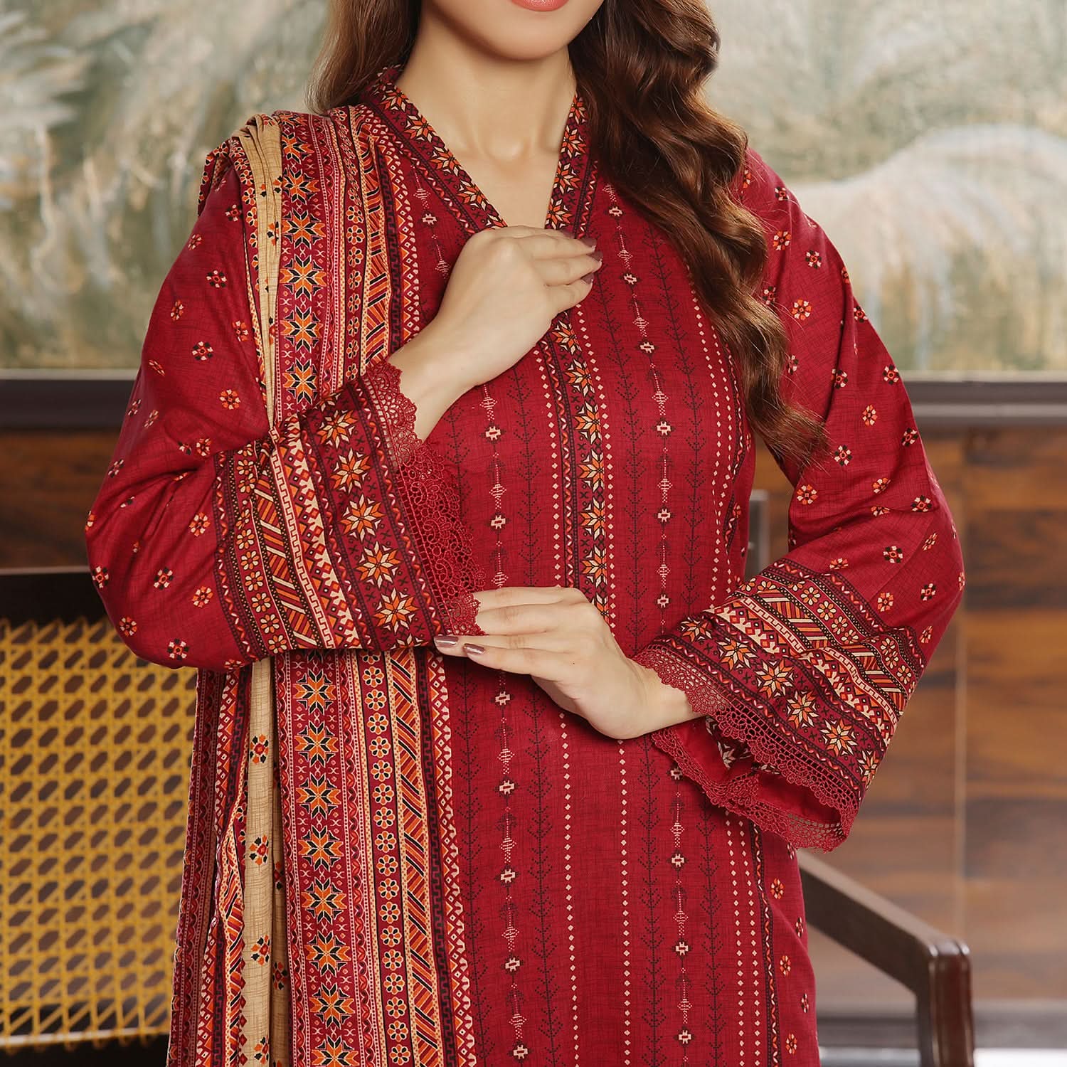 VS Daman Cambric Printed Suit 3-Pes - 609-B, Women, 3Pcs Shalwar Suit, Chase Value, Chase Value
