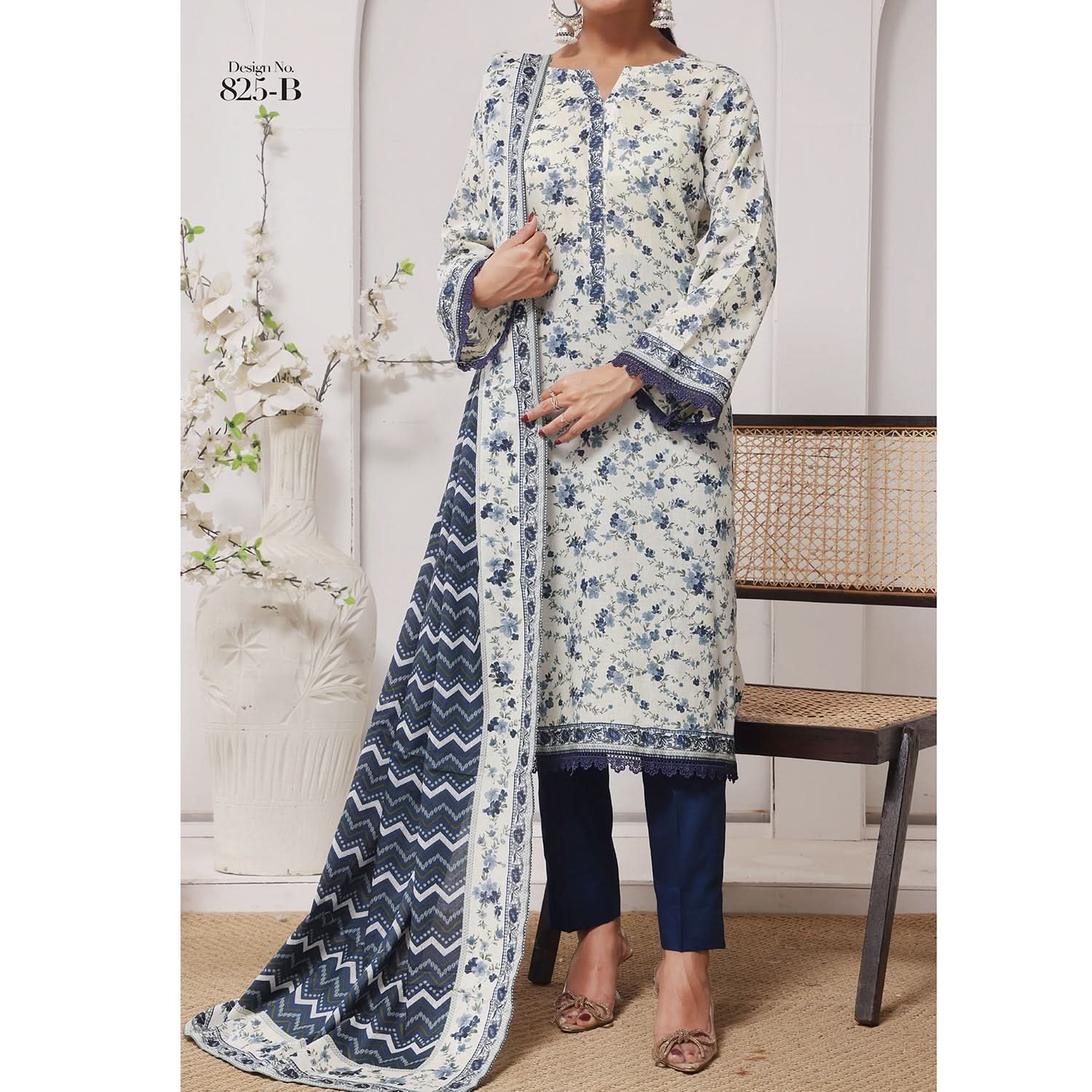 DAMAN By Vs Textile Lawn Printed Unstitched 3Pcs Suit -825-B, Women, 3Pcs Shalwar Suit, Chase Value, Chase Value
