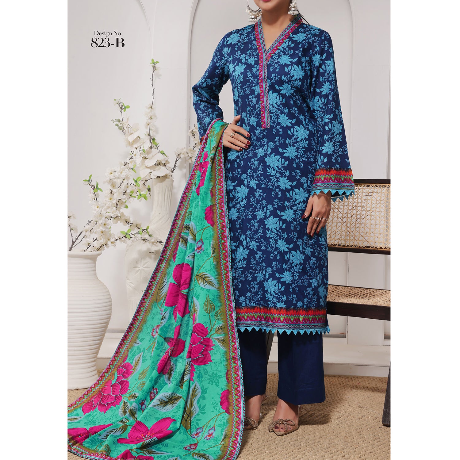 DAMAN By Vs Textile Lawn Printed Unstitched 3Pcs Suit -823-A, Women, 3Pcs Shalwar Suit, Chase Value, Chase Value