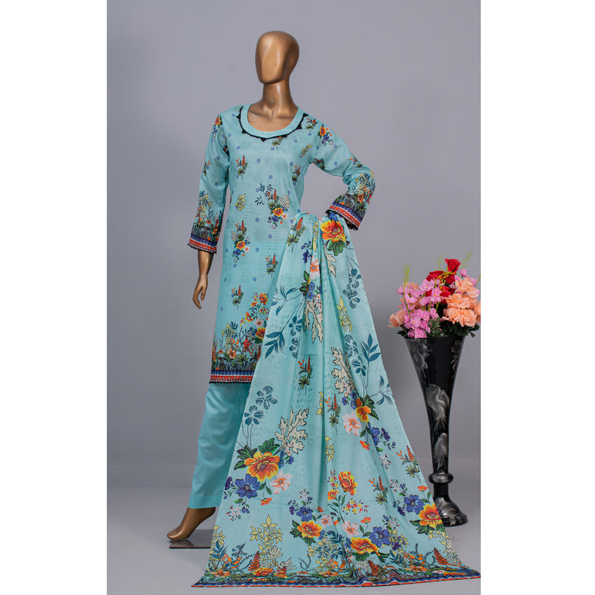 Women's Valuable Unstitched 3Pcs Suit V-2 - 1