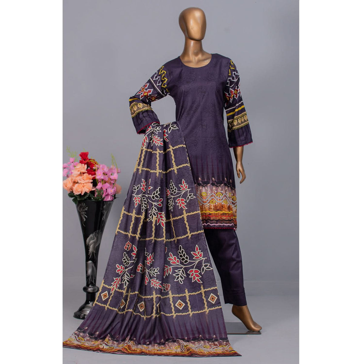 Women's Valuable Unstitched 3Pcs Suit V-2 - 9, Women, 3Pcs Shalwar Suit, Chase Value, Chase Value