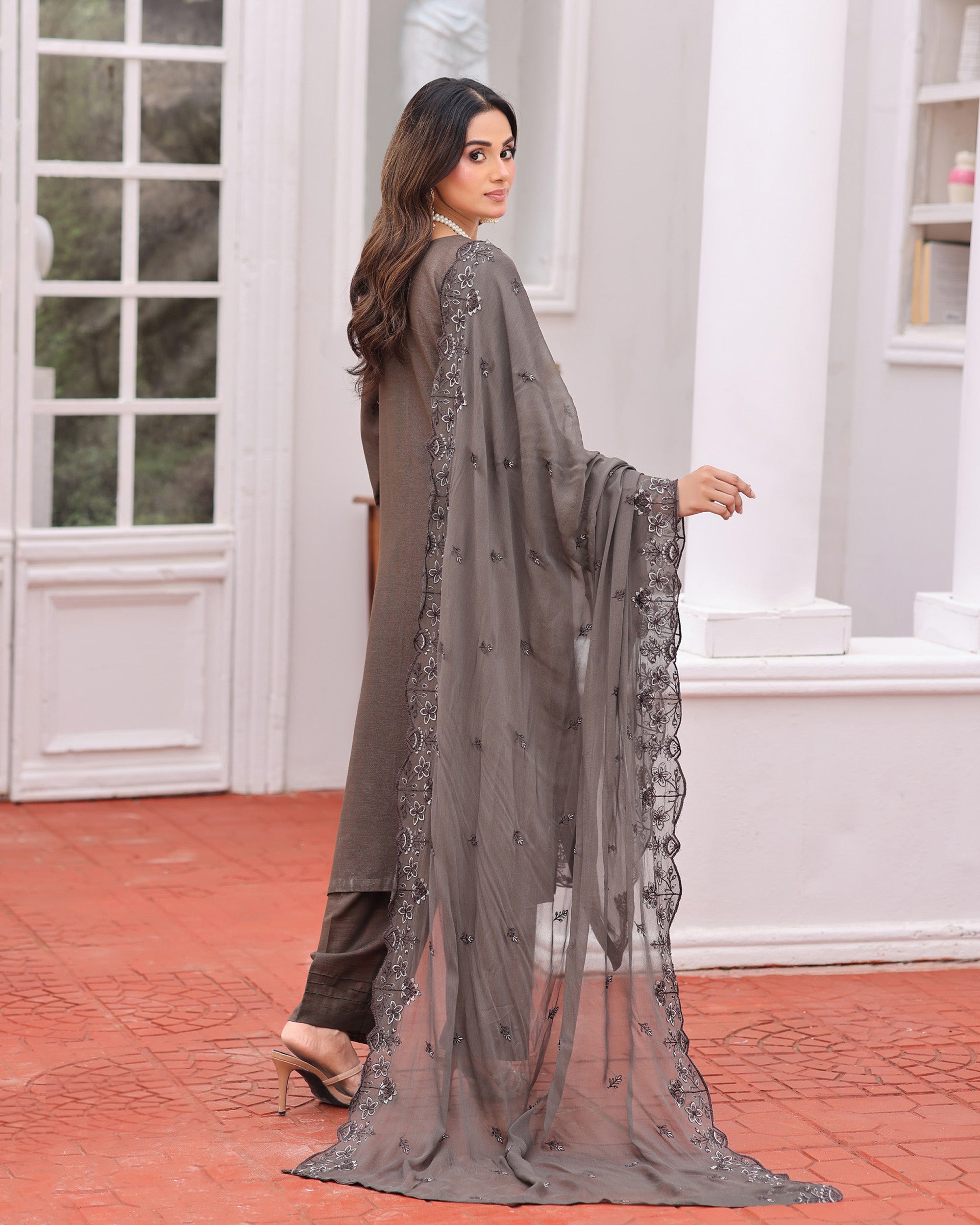 Dr Haris Winter Luxe Karandi Embroidered 3 Pc  Suit