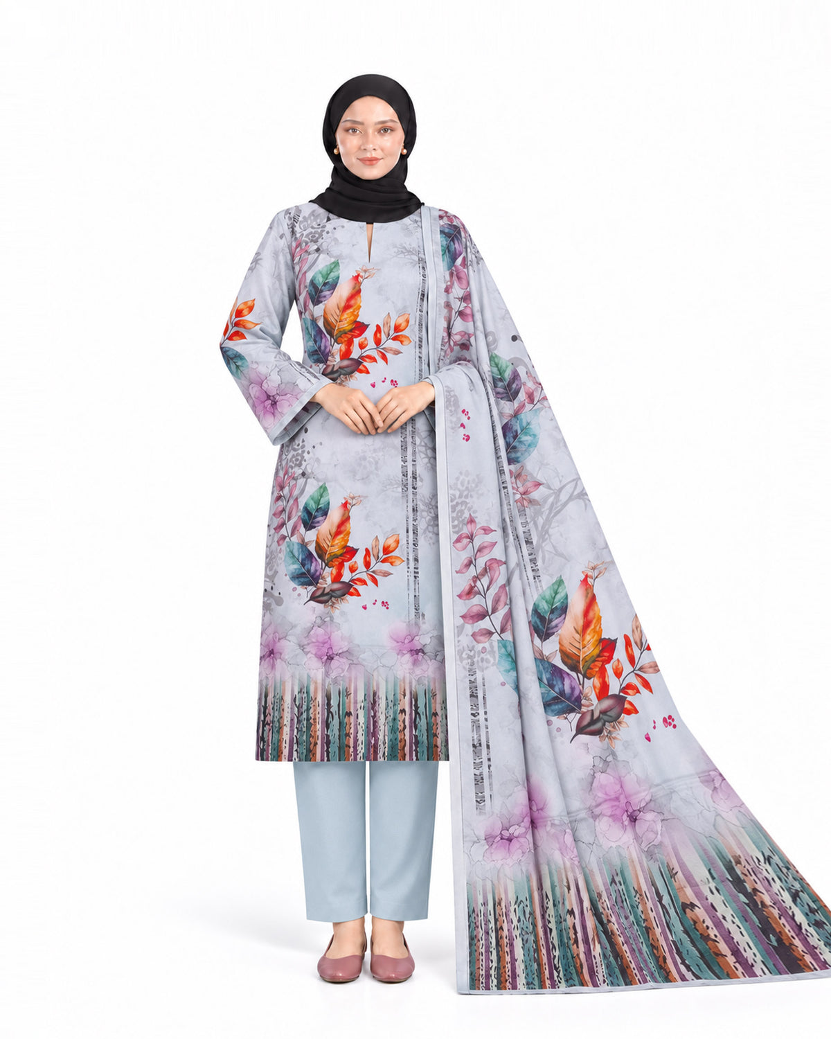 Al Jannat Karandi Printed Suit - 3 Pc