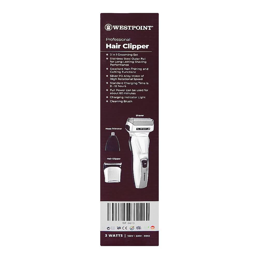 Westpoint Professional Hair Clipper WF-6613 - Silver, Shaver & Trimmers, Westpoint, Chase Value
