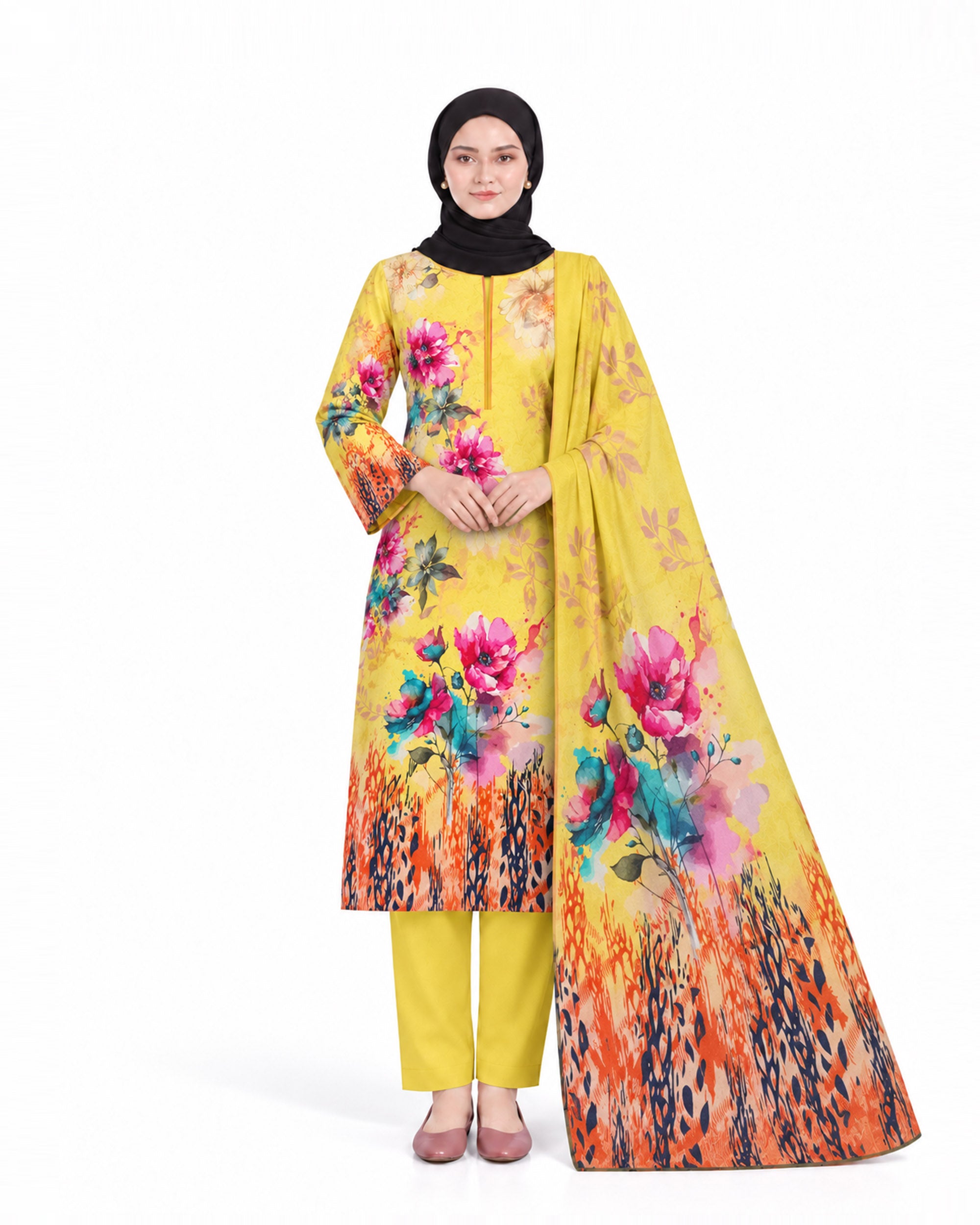 Al Jannat Karandi Printed Suit - 3 Pc