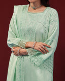 Zarineh Ronaq Viscose Luxury Jacquard Embroidered Suit - 3 Pc
