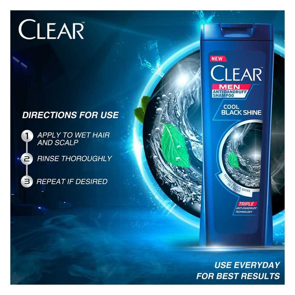 Clear Men Triple Anti-Dandruff Cool Black Shine Shampoo, 400ml, Shampoo & Conditioner, Clear, Chase Value