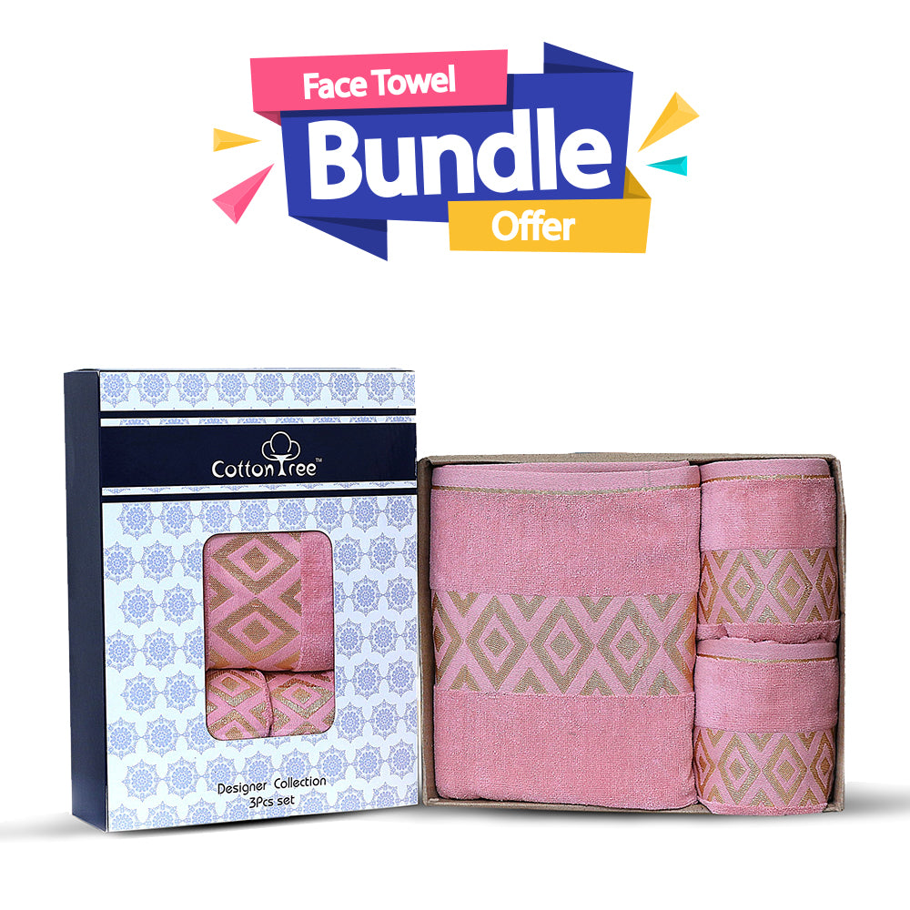 Face Towel Set Pack of 3 - Peach, Face Towels, Chase Value, Chase Value