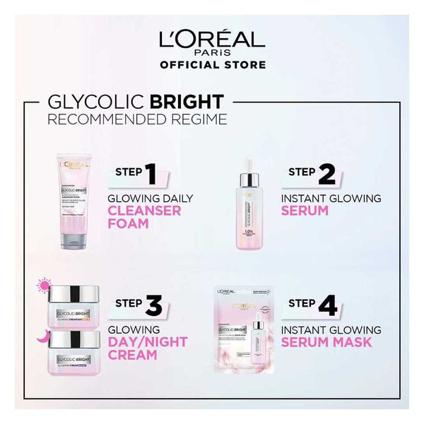 L'Oreal Paris Glycolic Bright Instant Glowing Serum, Reduces 57% Dark Spots, 30ml, Oils & Serums, Loreal, Chase Value