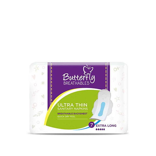 Butterfly Breathables Ultra Thin Sanitary Napkins, Dry Mesh Topsheet, Extra Large, 7 Pads, Sanitory Napkins, Butterfly, Chase Value