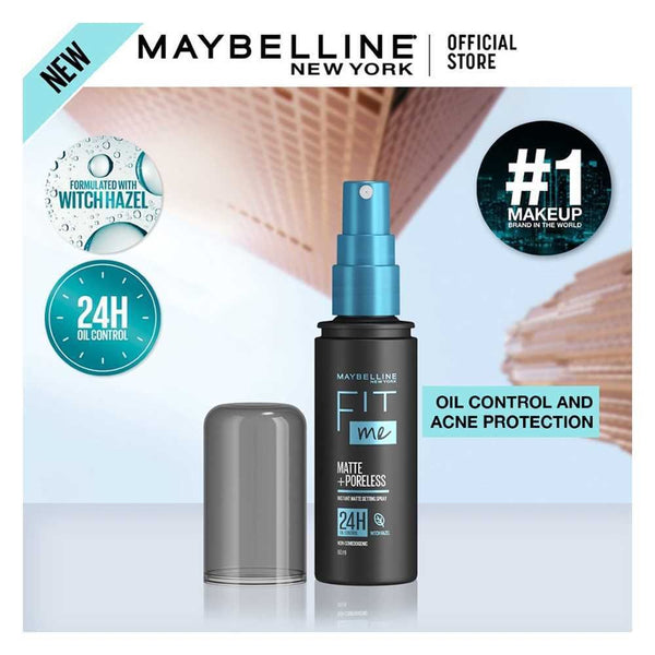 Maybelline New York Fit Me Matte + Poreless Setting Spray, Transfer-Proof, 24H Oil-Control Formula With Witch Hazel, 60 Ml, Foundation, Maybelline, Chase Value