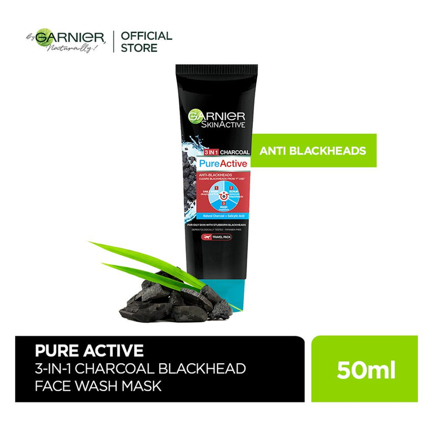 Garnier Skin Active Pure Active Anti-Blackheads 3-In-1 Daily Wash + Scrub + Mask, 50ml