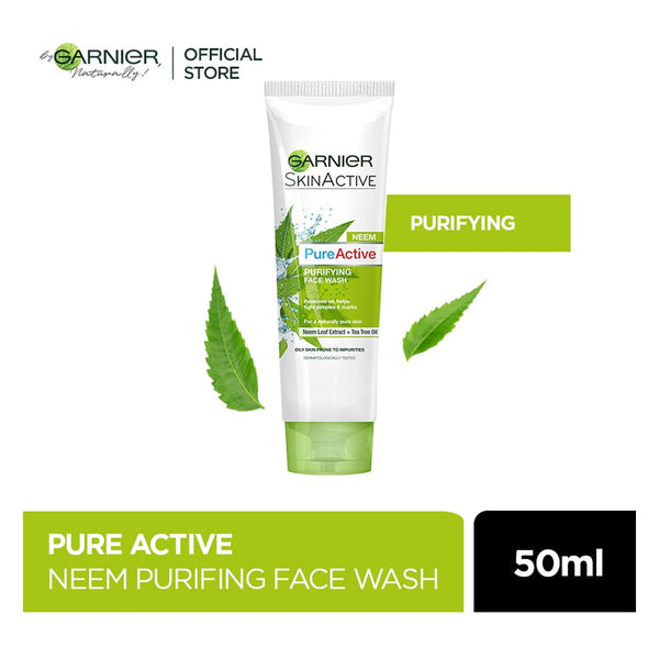 Garnier Skin Active Pure Active Neem Purifying Face Wash, For Normal To Oily Skin, 50ml, Face Washes, Garnier, Chase Value