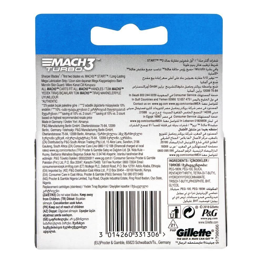 Gillette Mach3 Turbo Cartridges, Razor Blades, 4-Pack, Razor & Cartridges, Gillette, Chase Value