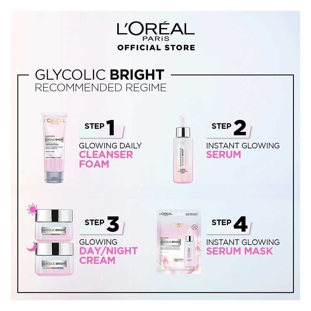 L'Oreal Paris Glycolic-Bright Glowing Daily Face Wash, For Even Glowing Skin, 100ml, Face Washes, Loreal, Chase Value