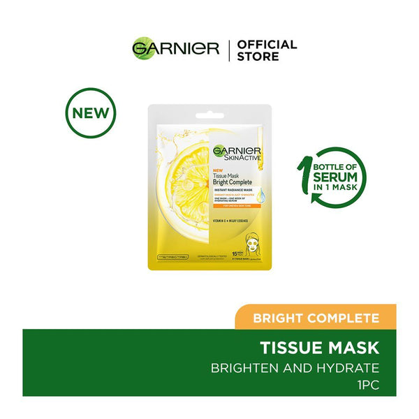 Garnier Skin Active Tissue Mask Bright Complete, Instant Radiance Mask, 28g, Face Washes, Garnier, Chase Value