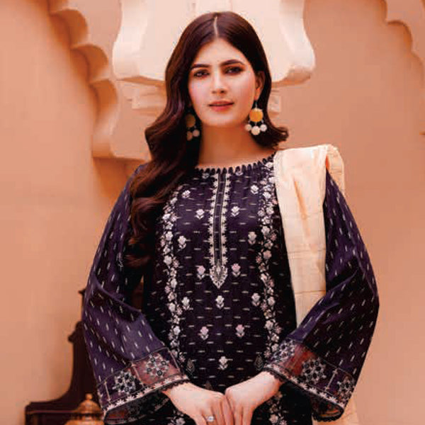 Women Kohenoor Lawn Self Jacquard Schiffli Embroidered Unstitched 3Pcs Suit - 1