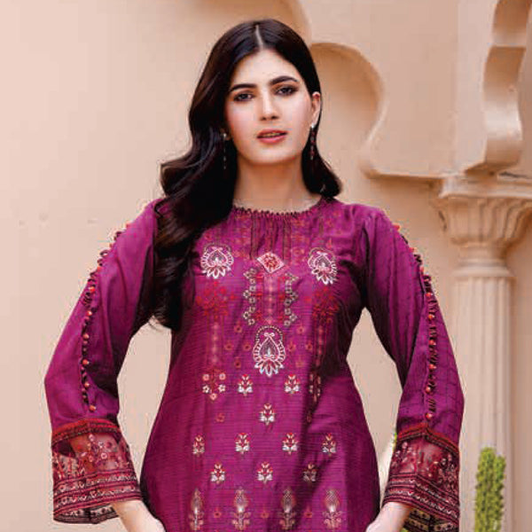 Women Kohenoor Lawn Self Jacquard Schiffli Embroidered Unstitched 3Pcs Suit - 10