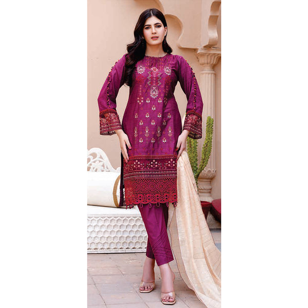 Women Kohenoor Lawn Self Jacquard Schiffli Embroidered Unstitched 3Pcs Suit - 10