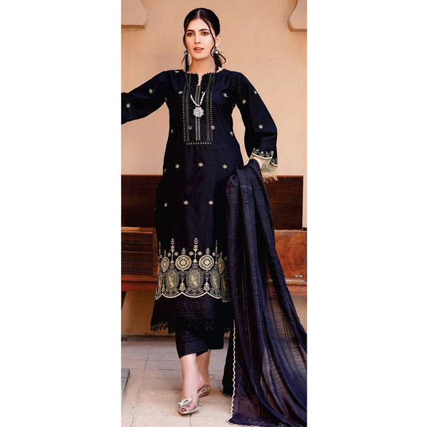 Women Kohenoor Lawn Self Jacquard Schiffli Embroidered Unstitched 3Pcs Suit - 7