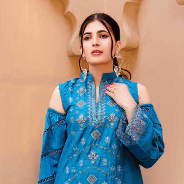 Women Kohenoor Lawn Self Jacquard Schiffli Embroidered Unstitched 3Pcs Suit - 6