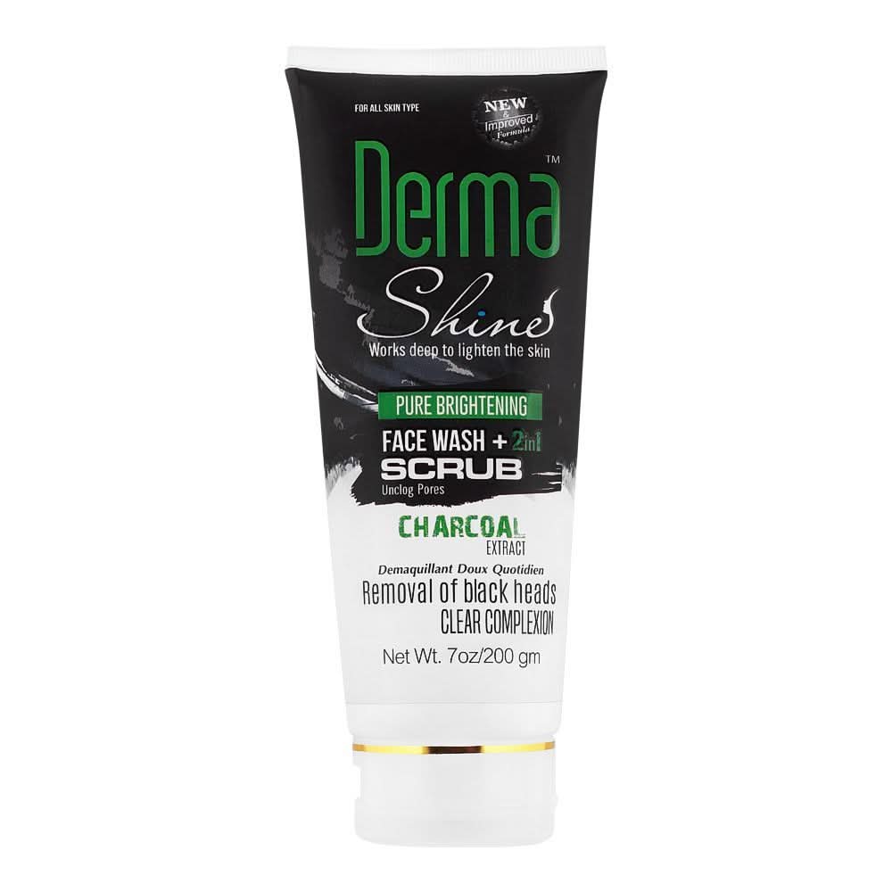 Derma Shine Pure Whitening Charcoal Extract 2-In-1 Face Wash + Scrub, 200g, Scrubs, Derma Shine, Chase Value