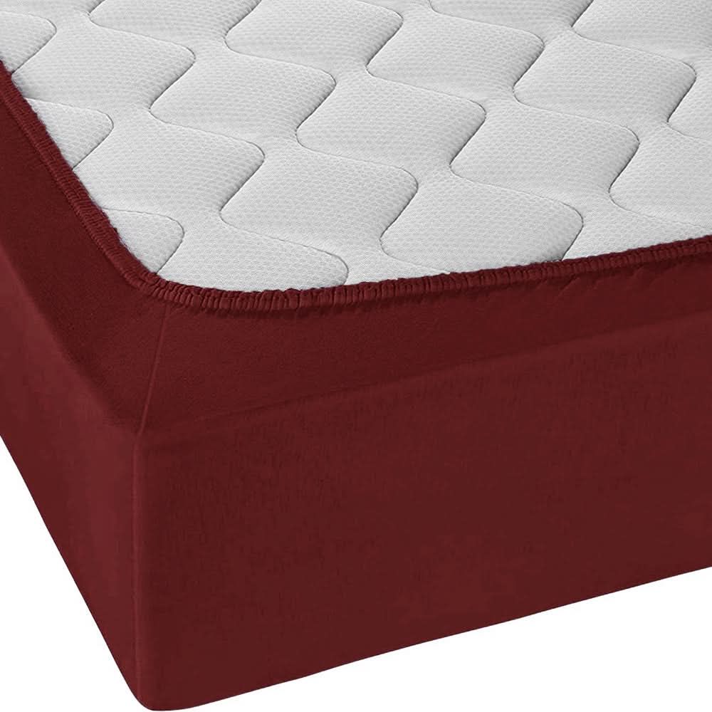 Single Bed Sheet Cover Fitted Jersey - Maroon, Single Size Bed Sheet, Chase Value, Chase Value