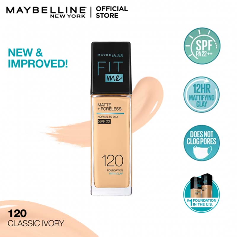 Maybelline New York Fit Me Matte + Poreless Spf 22 Foundation, 120 Classic Ivory, 30Ml, Foundation, Maybelline, Chase Value