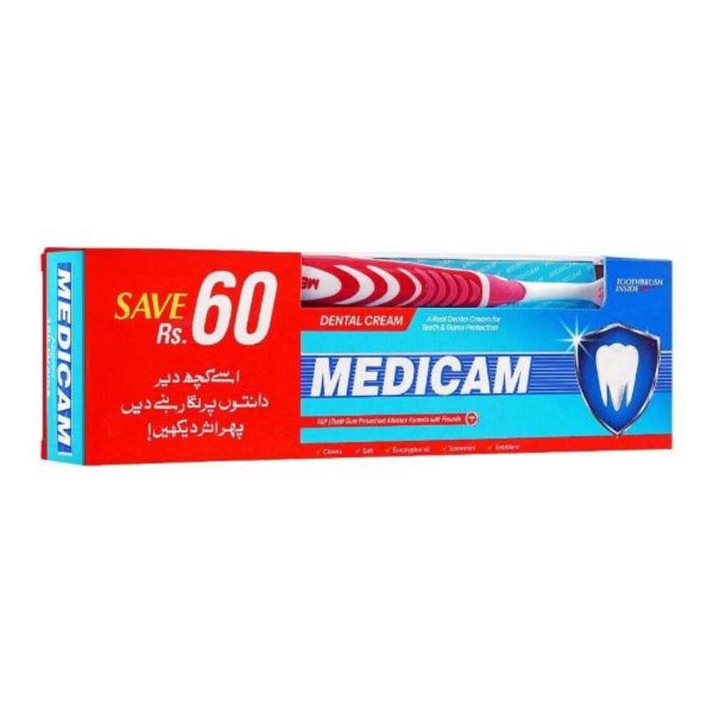 MEDICAM Dental Cream Tooth Paste W/BRUSH 200gm, Oral Care, Medicam, Chase Value