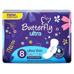 Butterfly Ultra Thin Economy Pack Sanitary Packs Long 8 Pieces, Sanitory Napkins, Butterfly, Chase Value