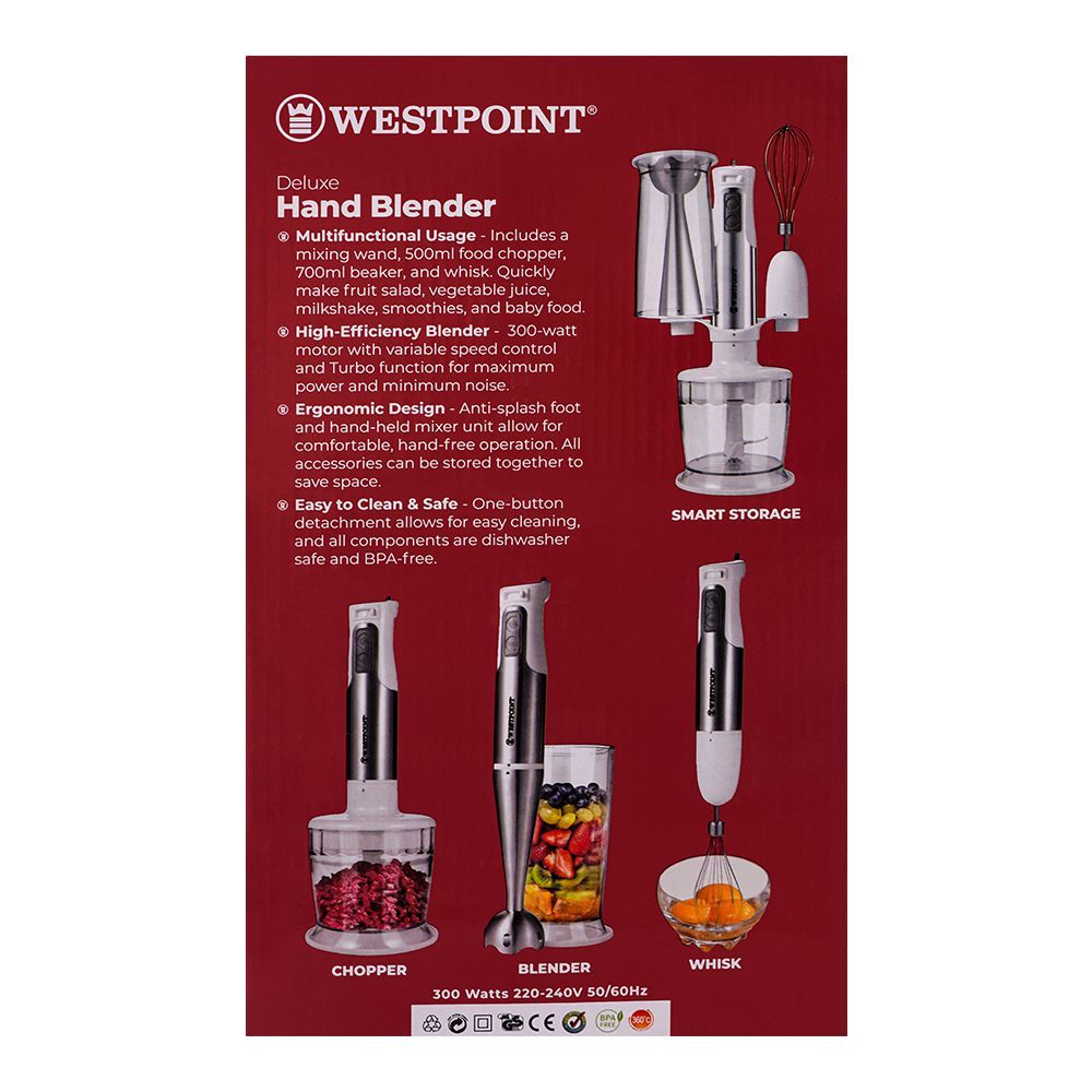 West Point Deluxe Hand Blender, 2-Speed, 600W, WF-9816, Juicer Blender & Mixer, Westpoint, Chase Value