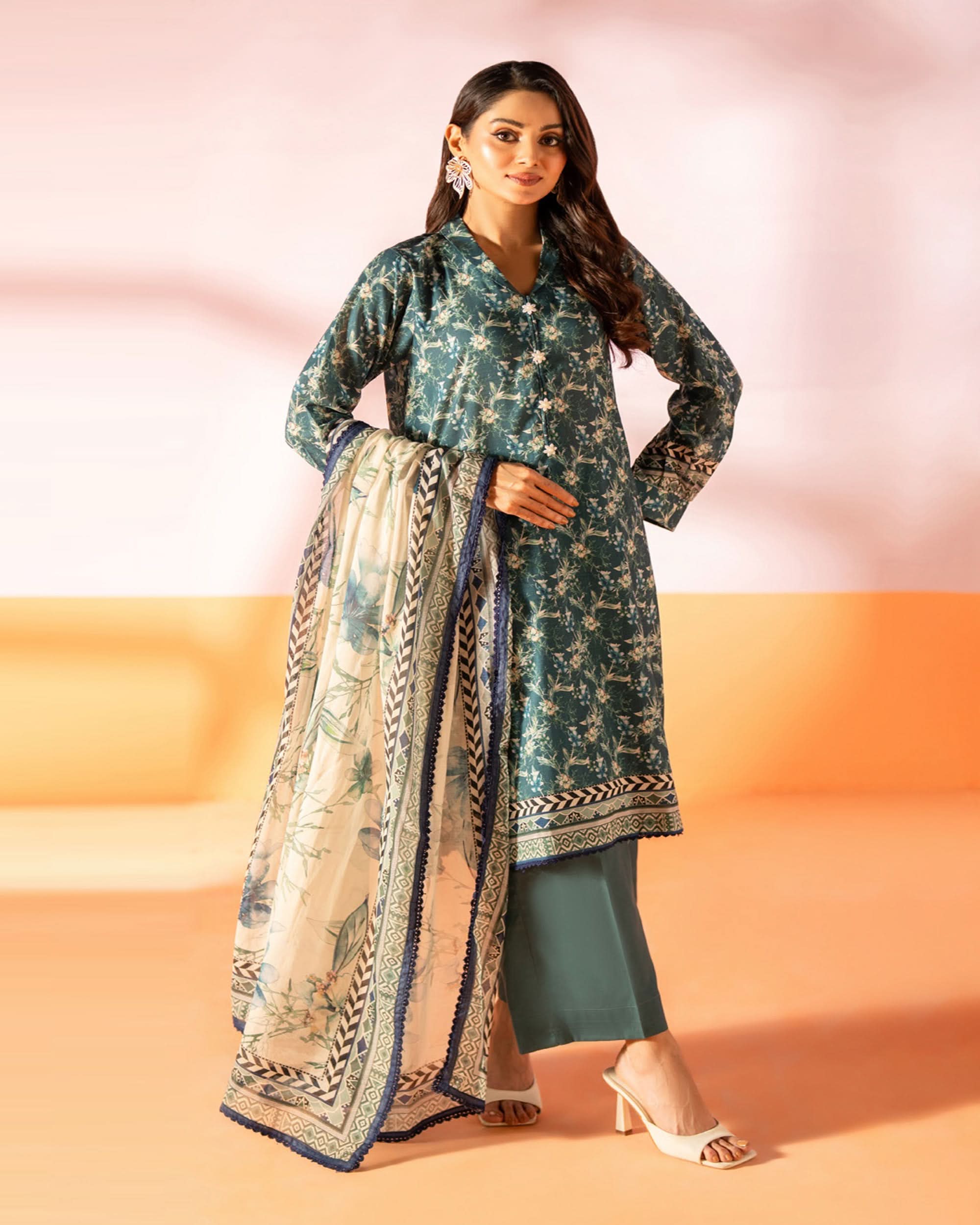 Salina Women’s 3PC Printed Suit-5, Women, 3Pcs Shalwar Suit, Chase Value, Chase Value
