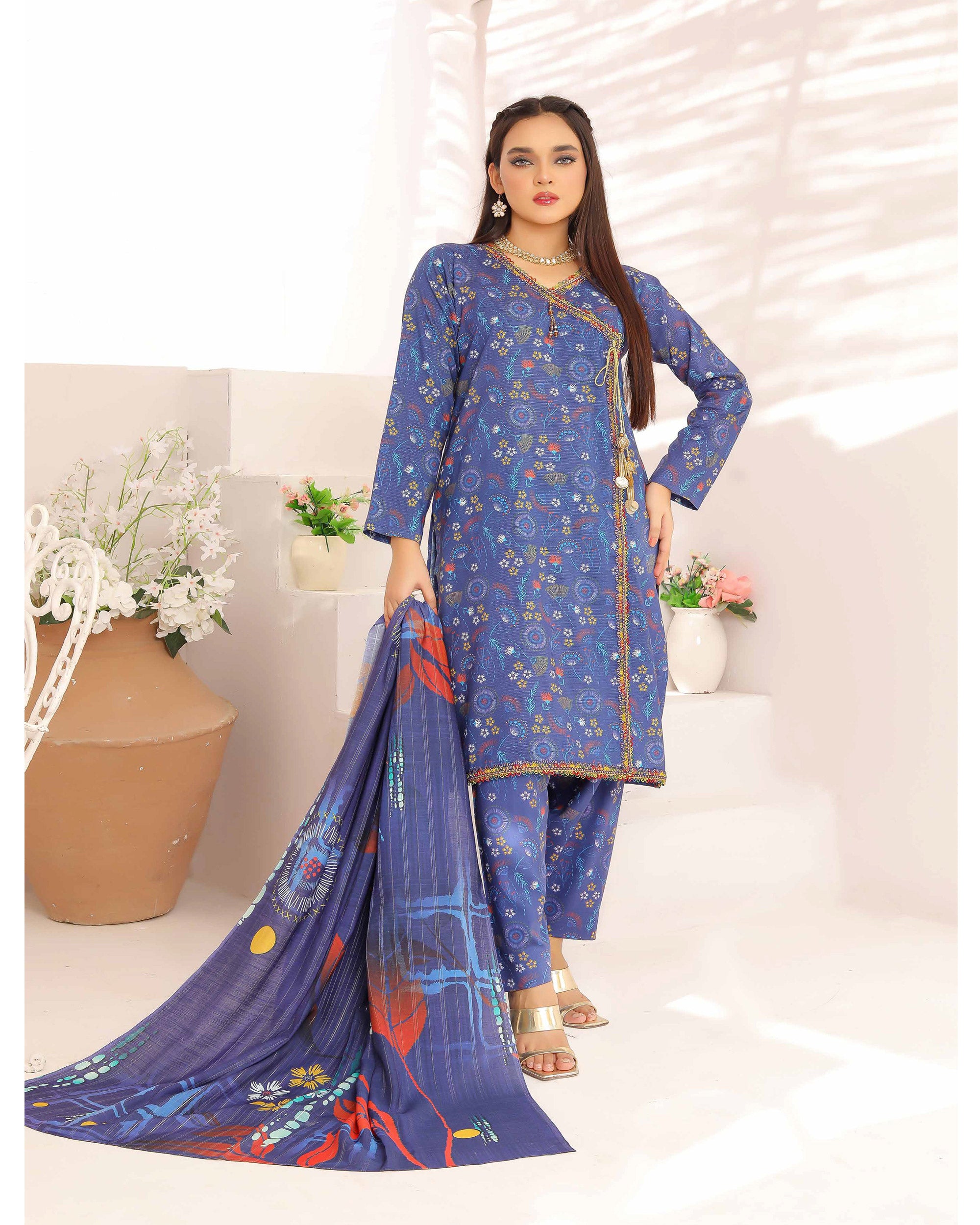Nyasia By RA-Bin Hameeb Linen Cord's Printed Unstitched 3Pcs Suit - 7, Women, 3Pcs Shalwar Suit, Rana Arts, Chase Value
