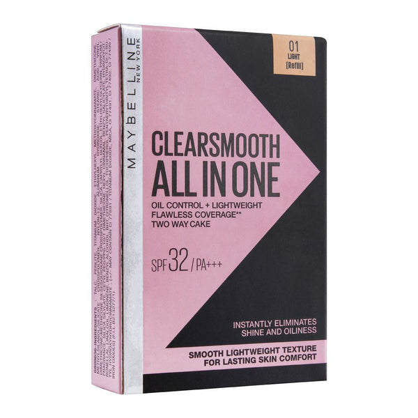 Maybelline New York Clear Smooth All In One Two Way Cake Refill, 01 Light, Foundation, Maybelline, Chase Value