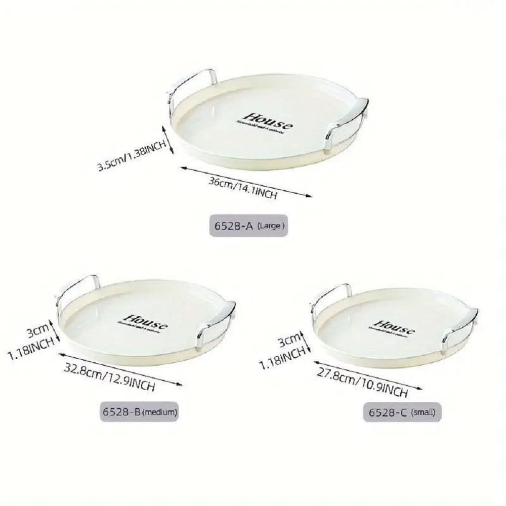 3 Piece Exquisite Round Multi-purpose Tray with Handles - Golden, Tray, Chase Value, Chase Value