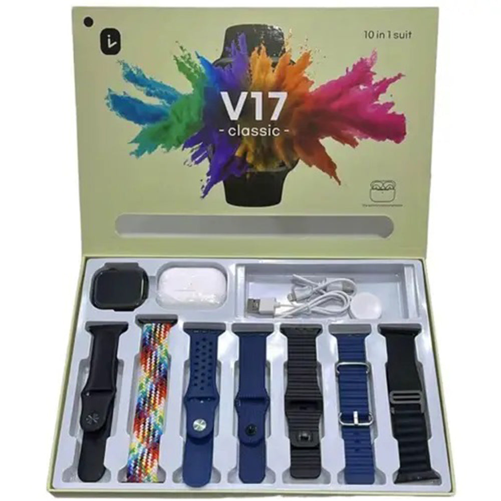 V17 Classic Smart Watch 10-in-1 Combo with Earbuds & Straps Set, Smart Watches, Chase Value, Chase Value