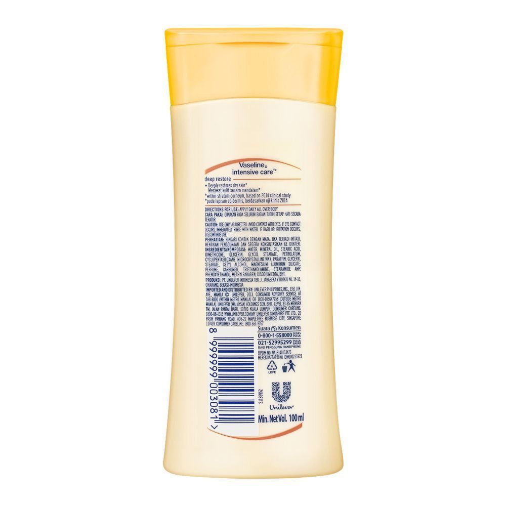 Vaseline Intensive Care Deep Restore Body Lotion, For Dry Skin, 100ml, Creams & Lotions, Vaseline, Chase Value