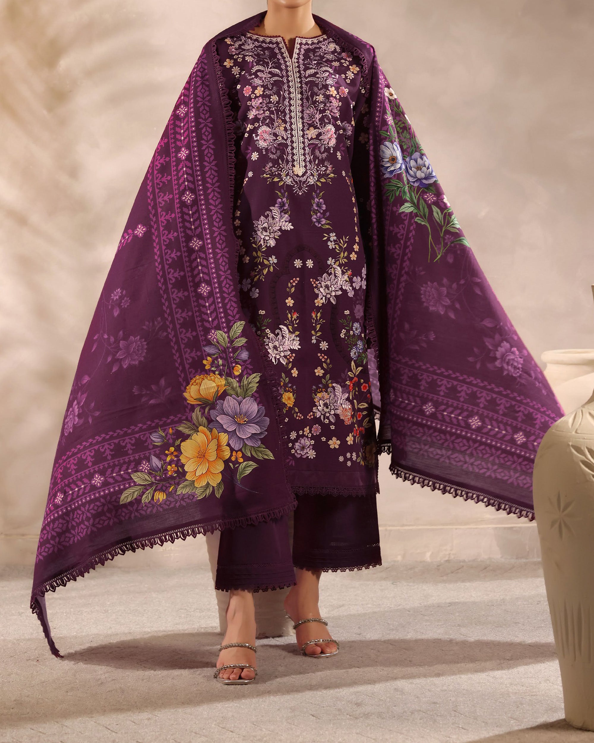 Zarineh Winter Muse Khaddar Printed Embroidered Suit - 3 Pc