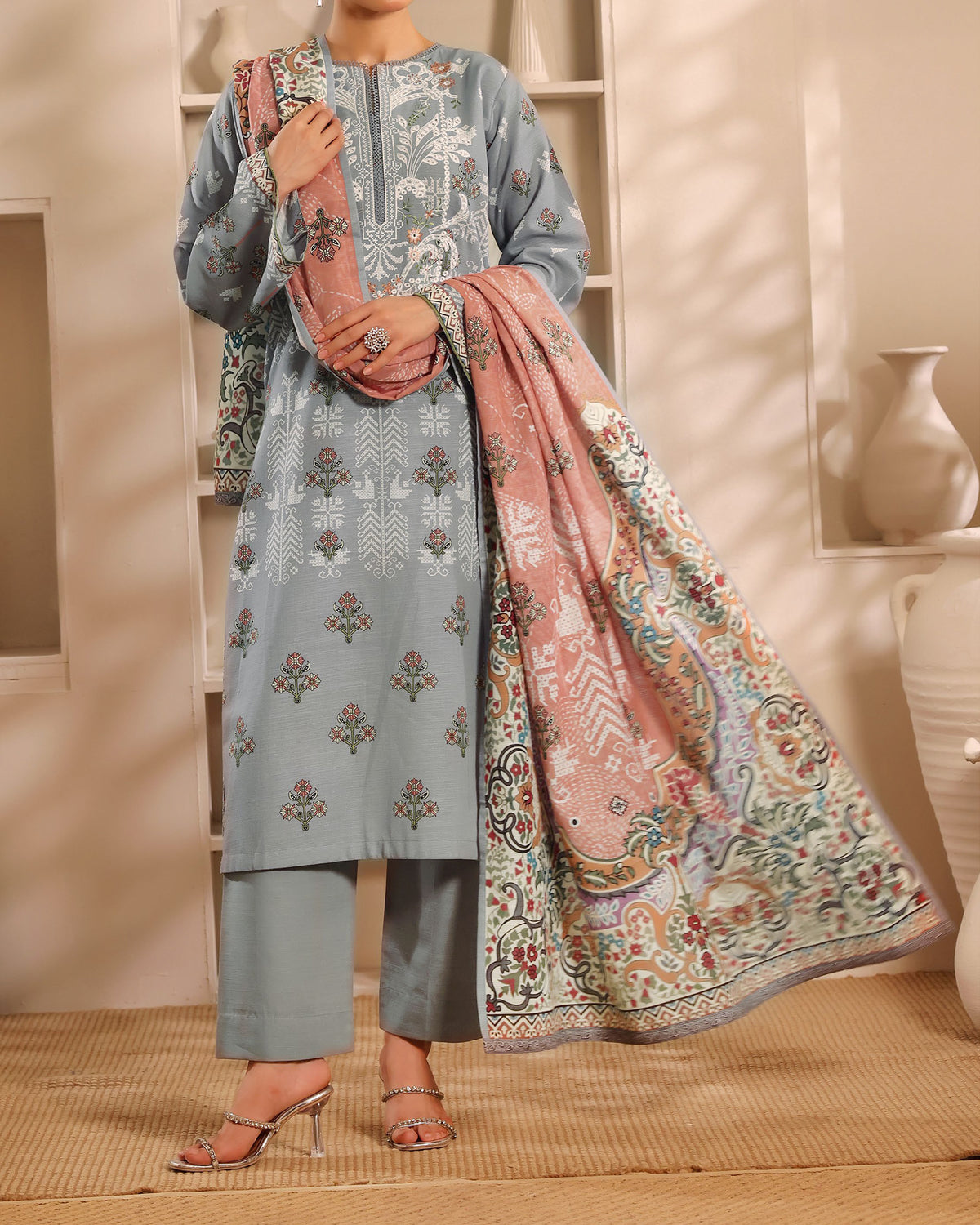 Zarineh Winter Muse Khaddar Printed Embroidered Suit - 3 Pc