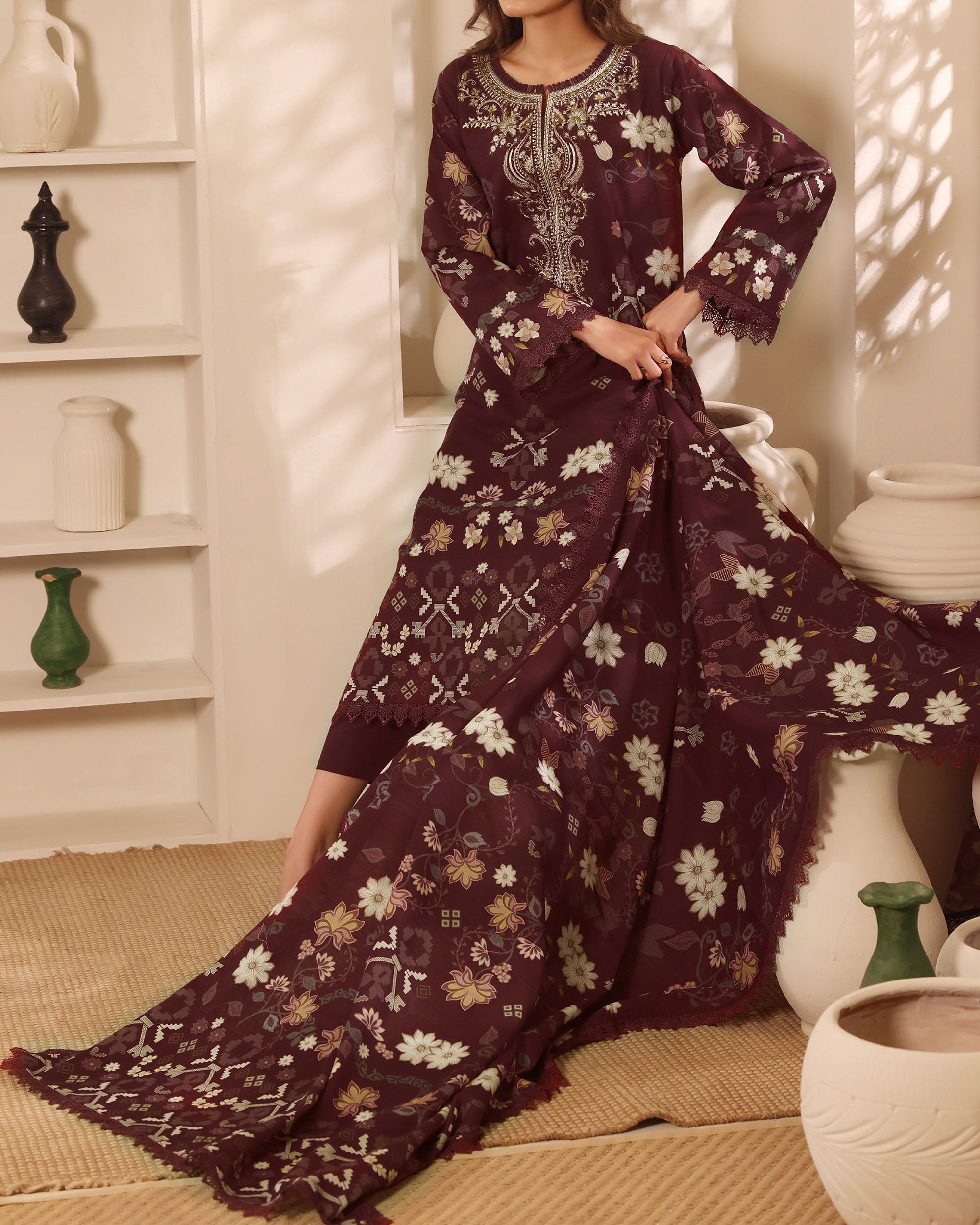 Zarineh Winter Muse Khaddar Printed Embroidered Suit - 3 Pc