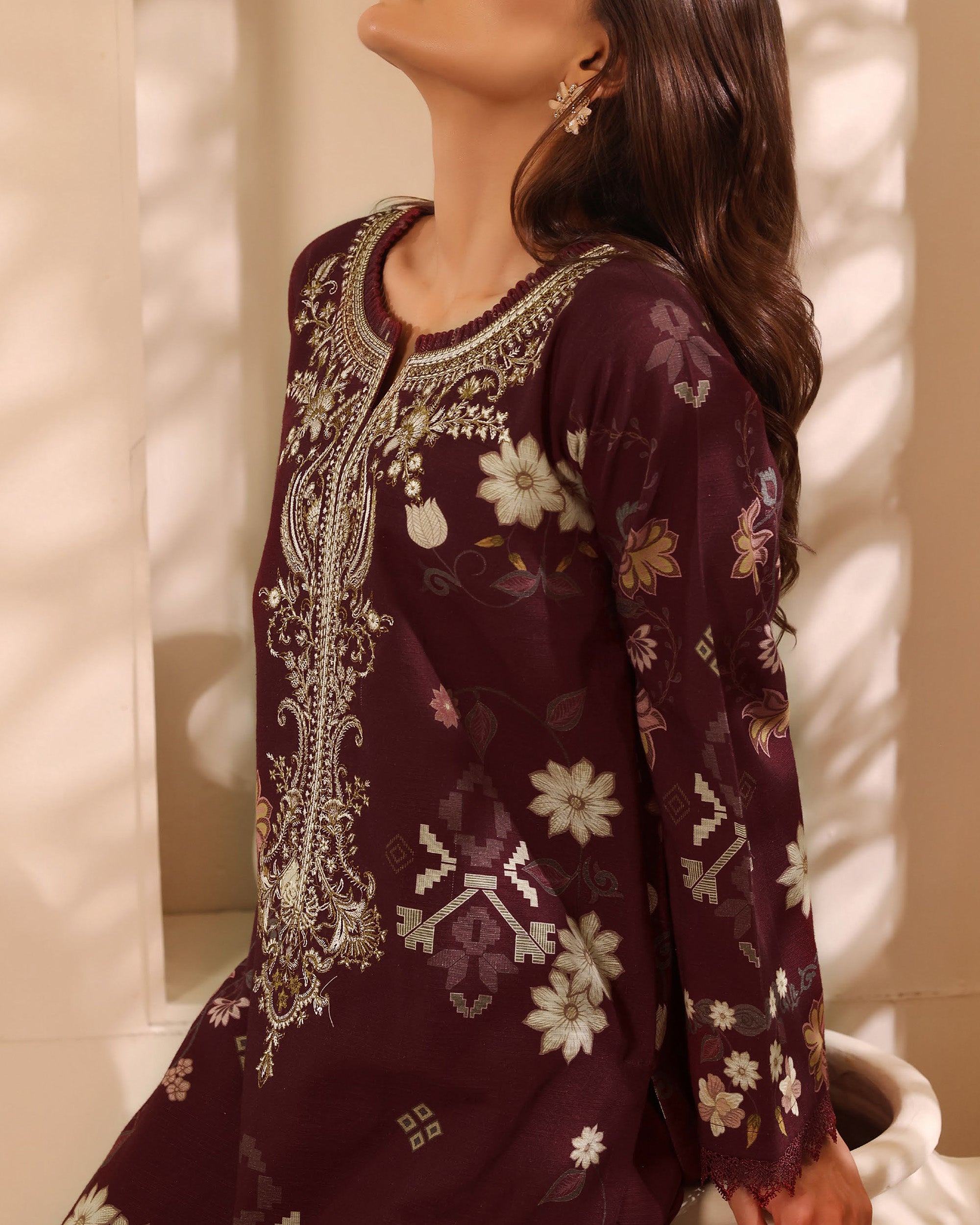 Zarineh Winter Muse Khaddar Printed Embroidered Suit - 3 Pc