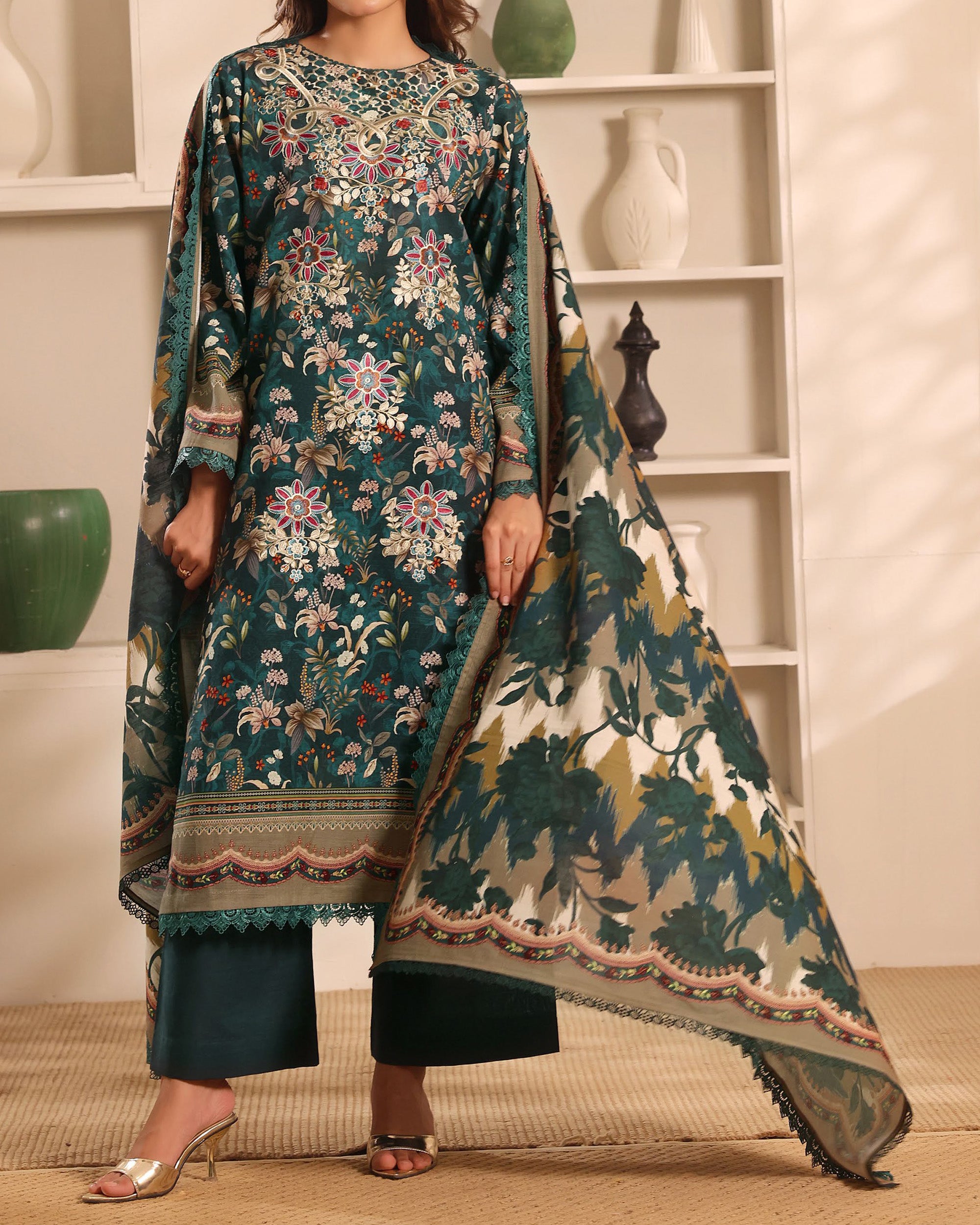 Zarineh Winter Muse Khaddar Printed Embroidered Suit - 3 Pc