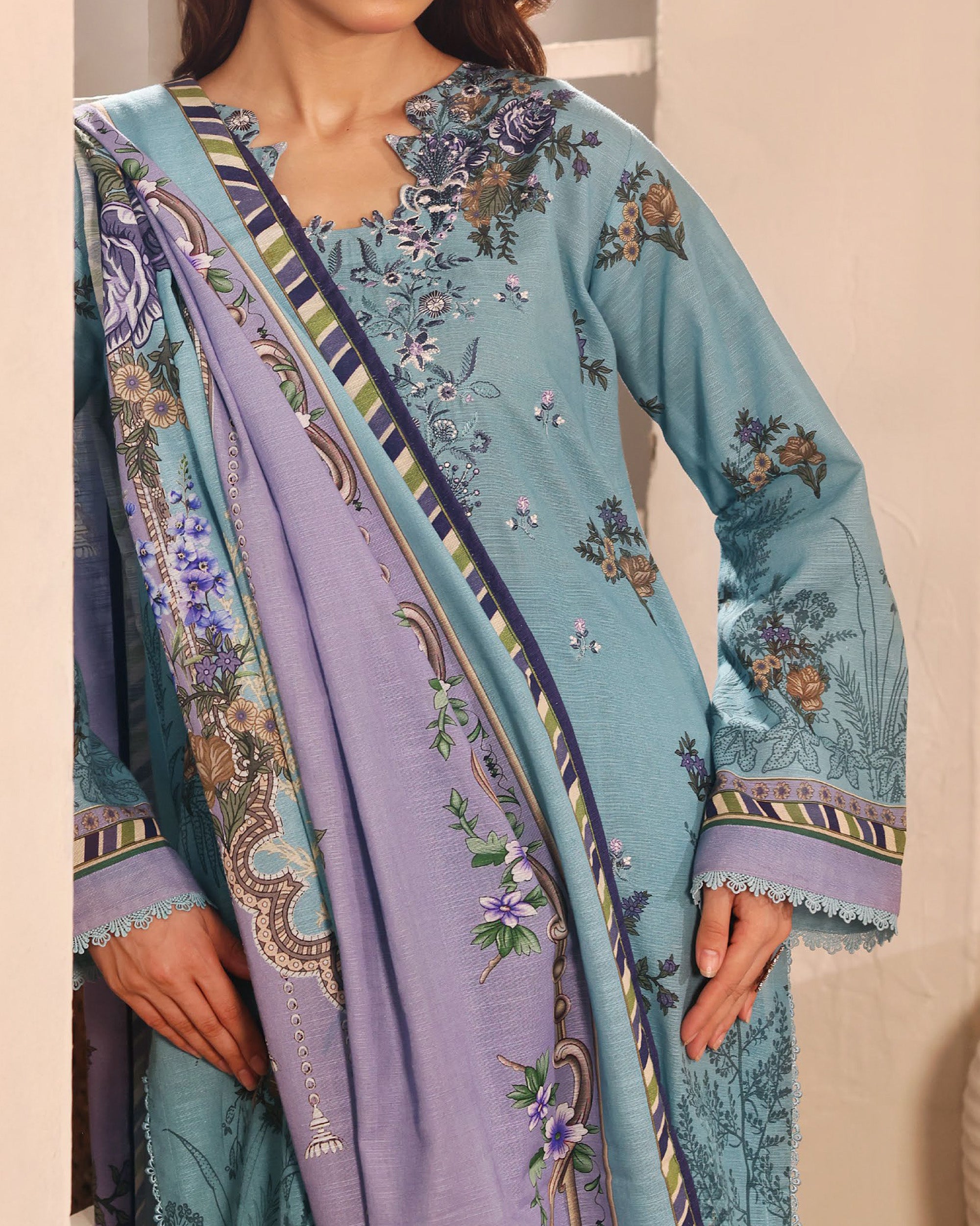 Zarineh Winter Muse Khaddar Printed Embroidered Suit - 3 Pc