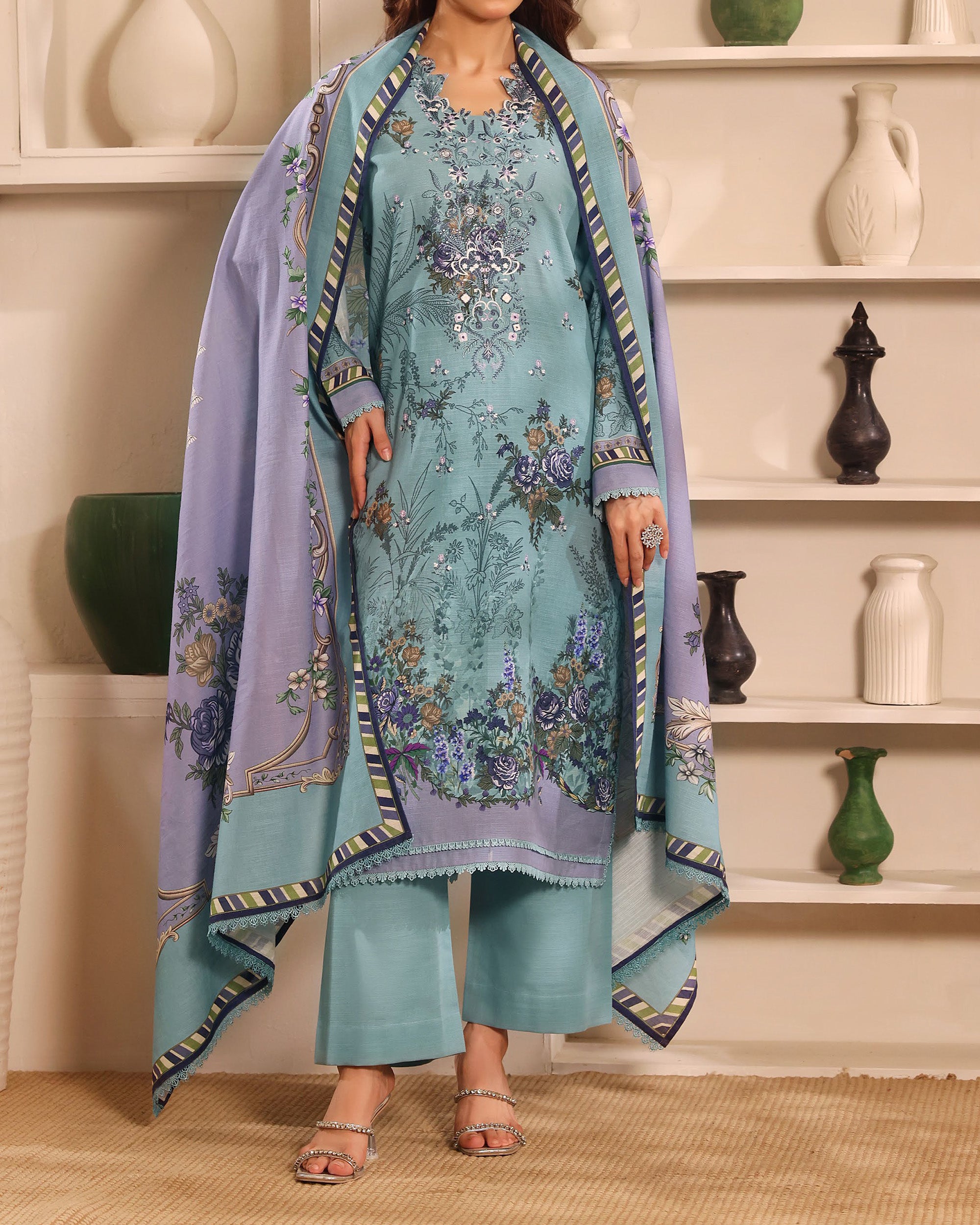 Zarineh Winter Muse Khaddar Printed Embroidered Suit - 3 Pc