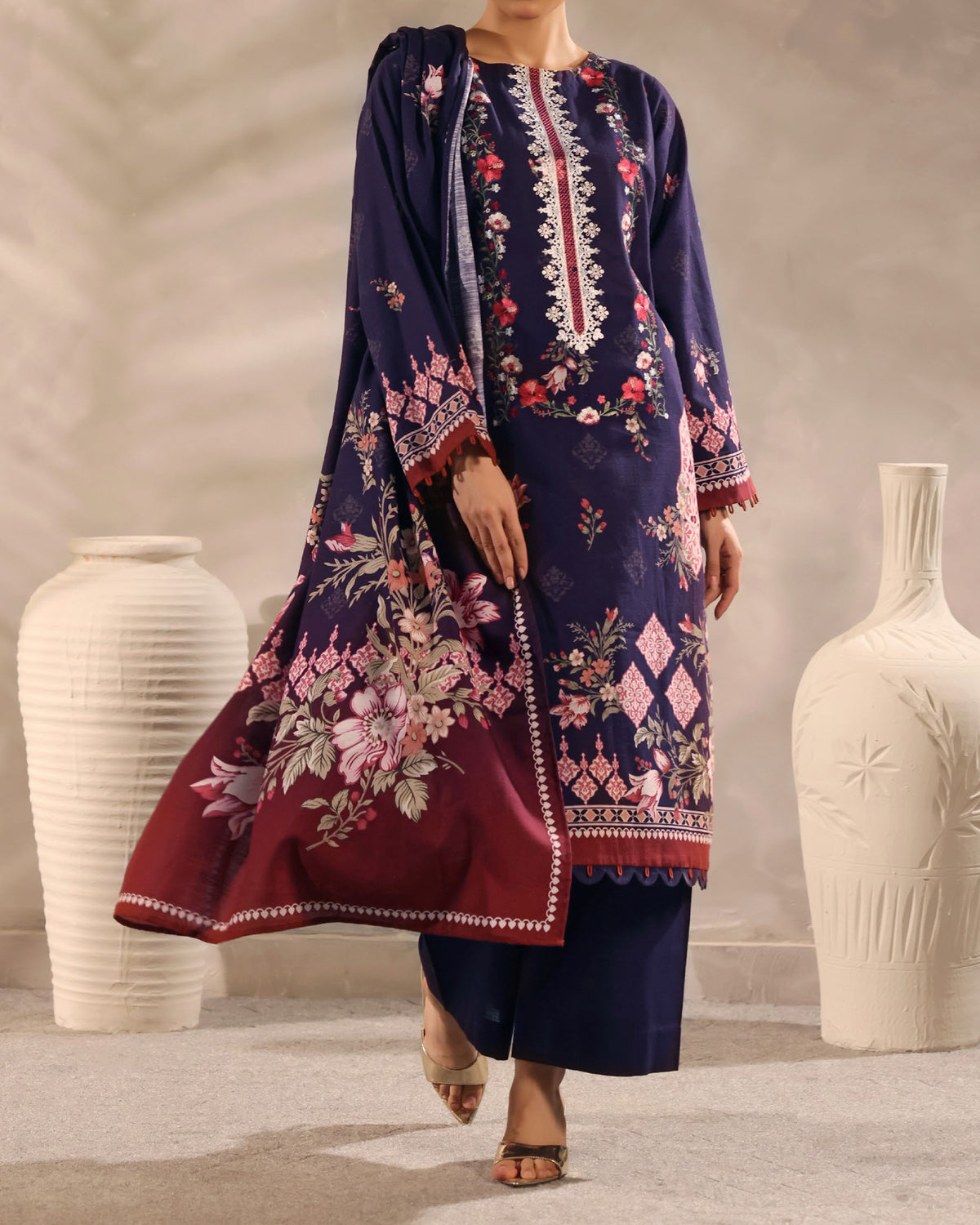 Zarineh Winter Muse Khaddar Printed Embroidered Suit - 3 Pc