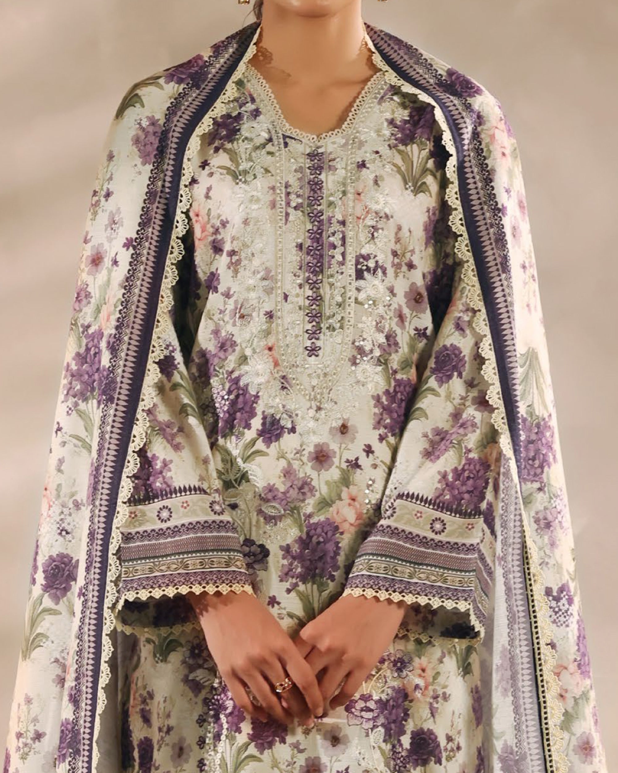 Zarineh Winter Muse Khaddar Printed Embroidered Suit - 3 Pc