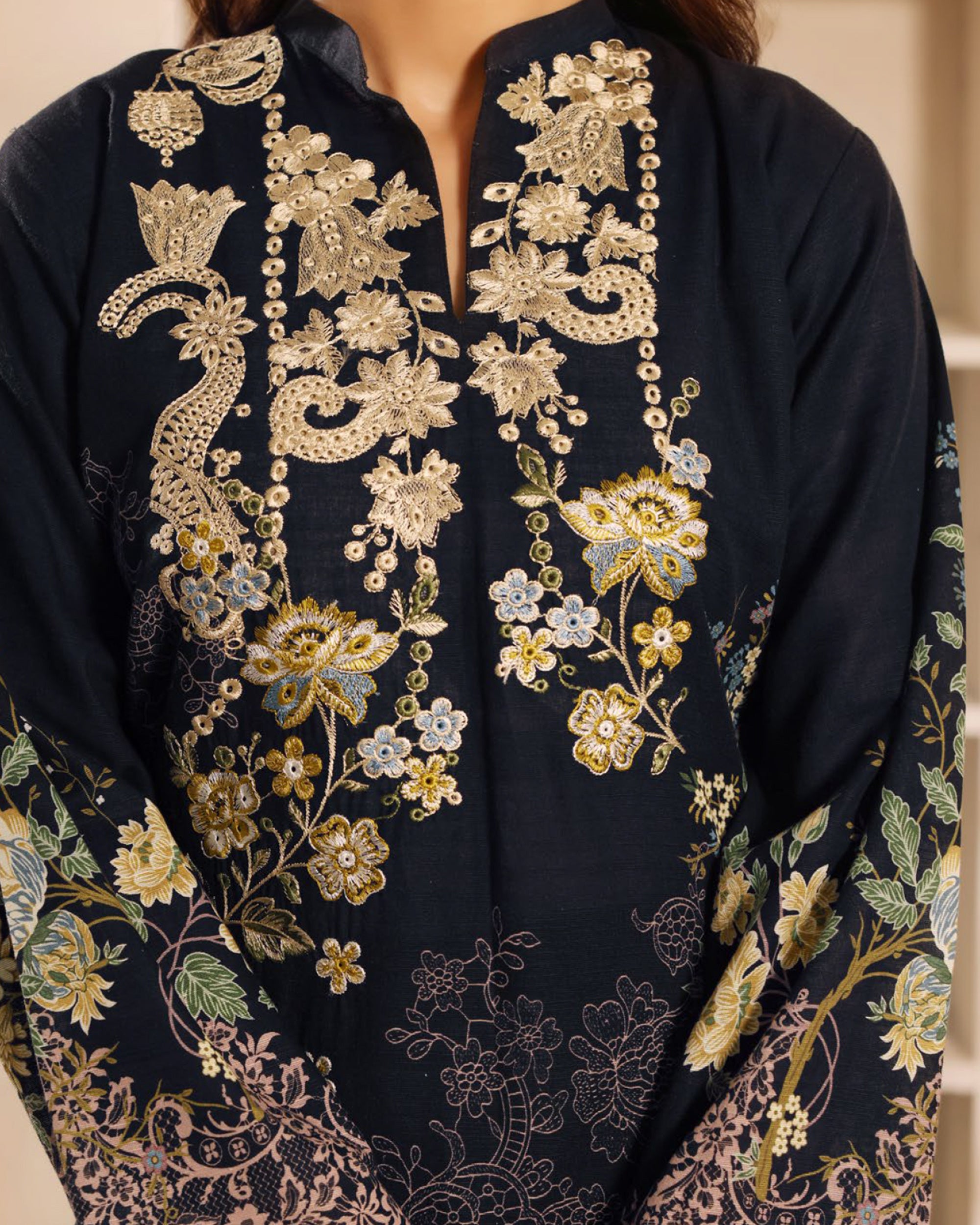 Zarineh Winter Muse Khaddar Printed Embroidered Suit - 3 Pc