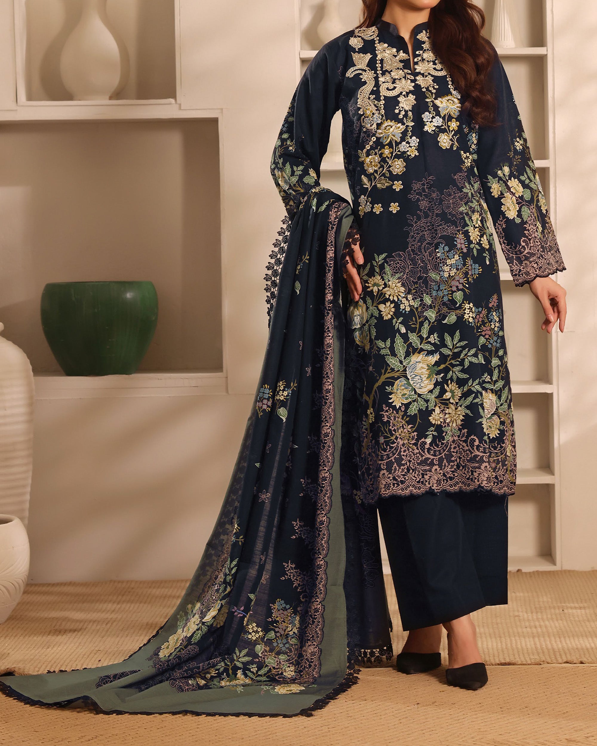 Zarineh Winter Muse Khaddar Printed Embroidered Suit - 3 Pc