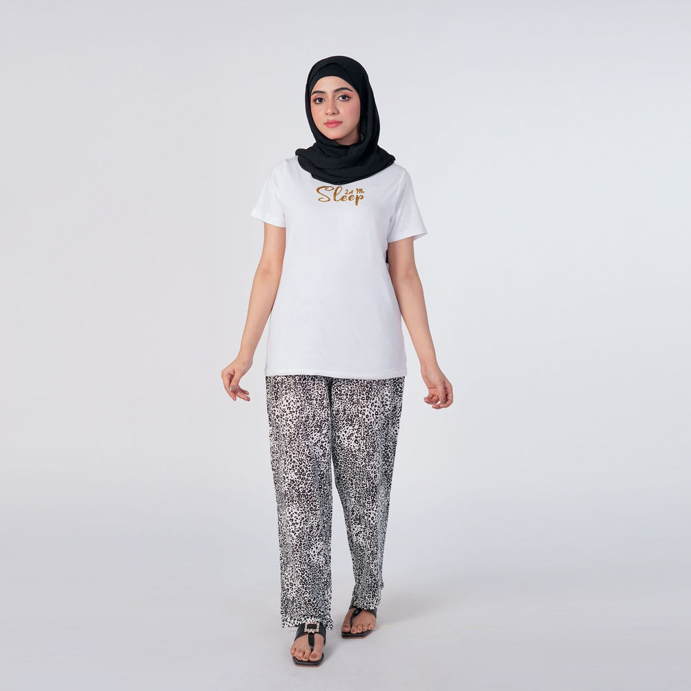 Women's Half Sleeves Knitted Night Suit - White & Black, Women Night Suit, Chase Value, Chase Value