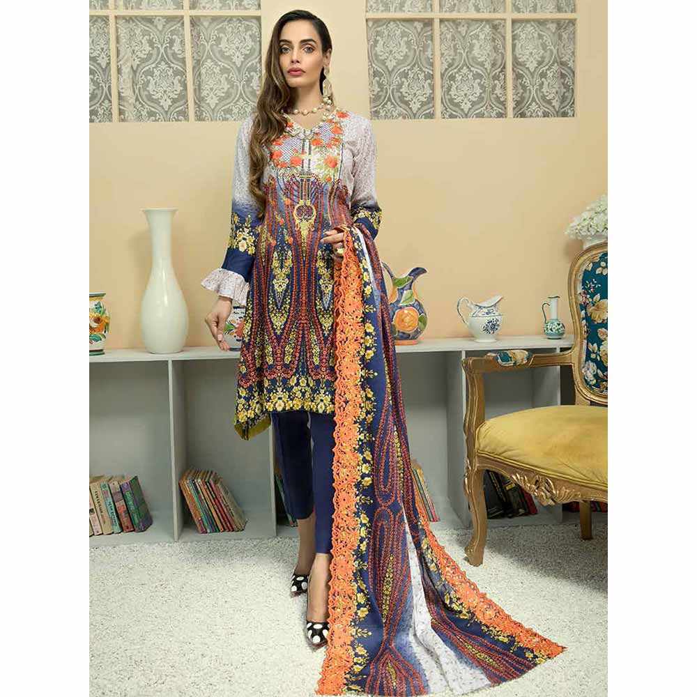 Zebtan Embroidered Cotton 3 Pieces Un-Stitched Suit Vol 01 - 01, Women, 3Pcs Shalwar Suit, Rujhan Textiles, Chase Value